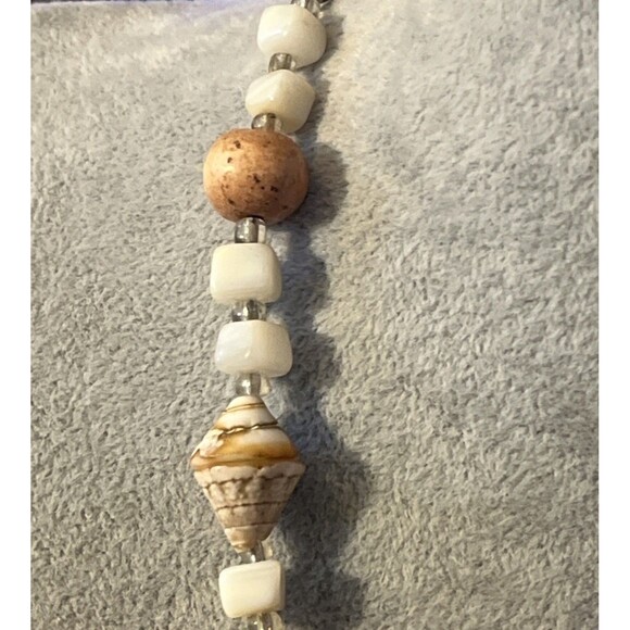 Lovely Authentic Shell & Natural Stone Agate Jasper Cube Beaded Boho Necklace - Picture 3 of 9